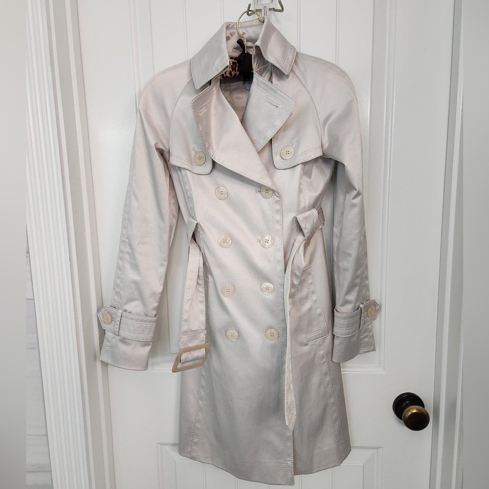 Jessica Simpson Cream Trench Coat S Petite Buttons Belt Long double-breasted